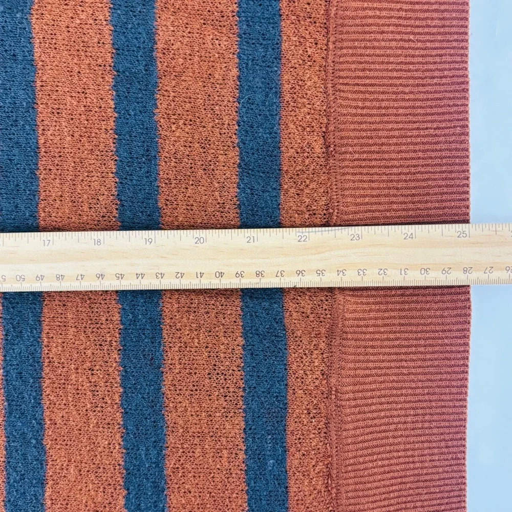 Free People We The Free Striped V-Neck Sweater Rust Brown Grey XS Open Knit Boho